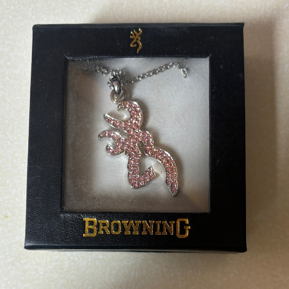 Browning Pink Crystal and Silver Necklace
